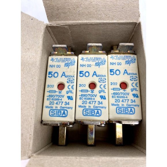 SIBA Ultra Rapid URM Fuse Inserts Fuse Left 50A 700V 690V 3 Pack NEW‎ - Picture 1 of 5